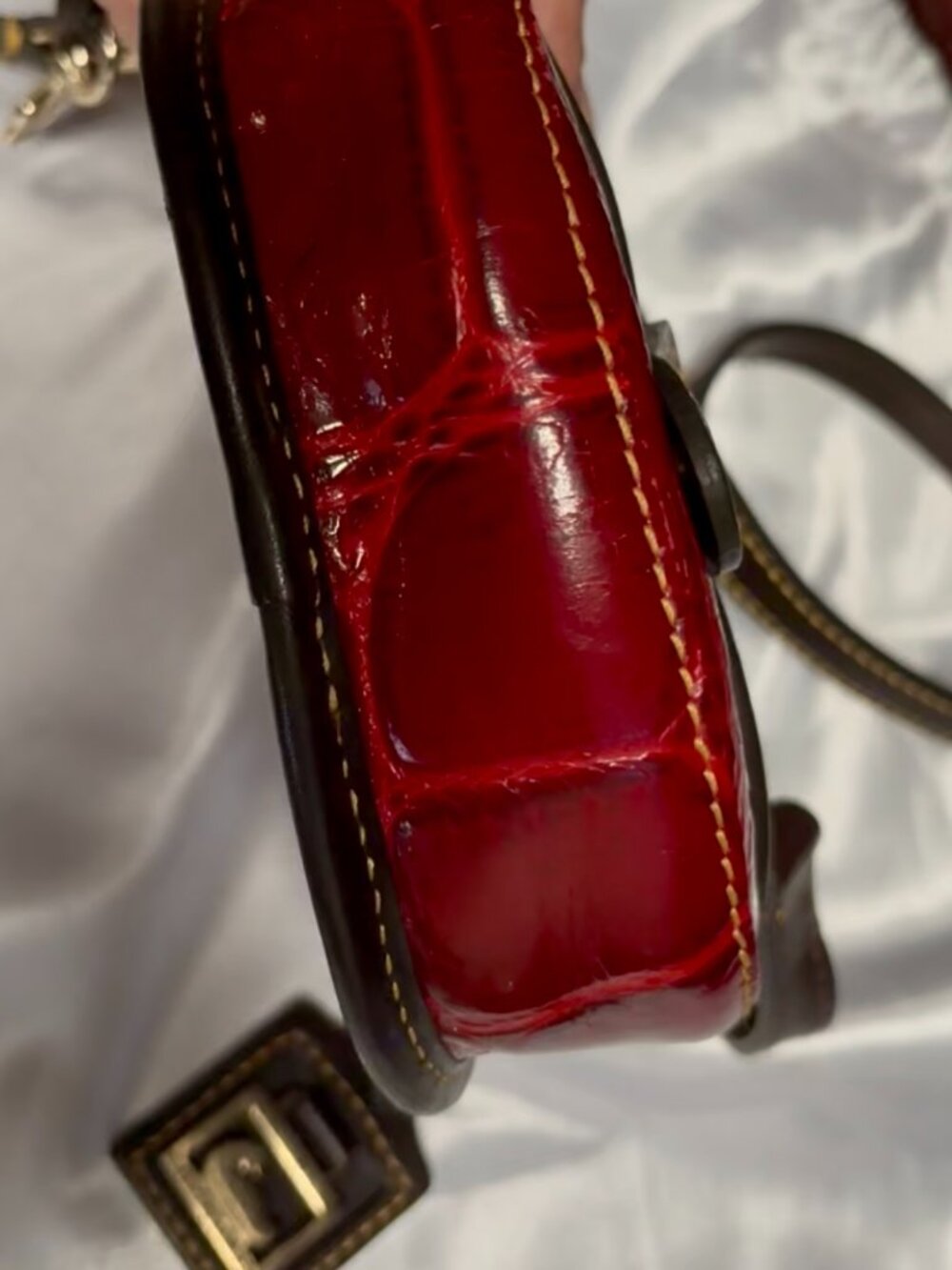 Vintage Dooney & Bourke Croc Embossed RED Leather Mini Crossbody - Rare - Picture 9 of 13